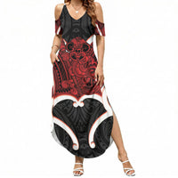 Whero Aotearoa Atua Tumatauenga Personalised Summer Maxi Dress Maori God Of War Tiki With Taiaha