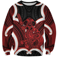 Whero Aotearoa Atua Tumatauenga Personalised Sweatshirt Maori God Of War Tiki With Taiaha LT14 Unisex Red - Polynesian Pride