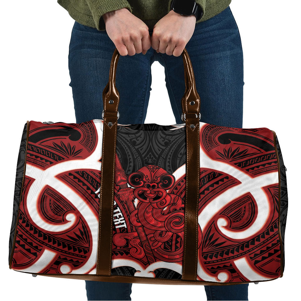 Whero Aotearoa Atua Tumatauenga Personalised Travel Bag Maori God Of War Tiki With Taiaha