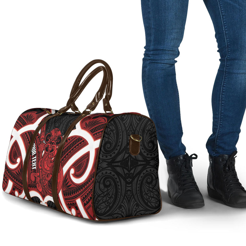 Whero Aotearoa Atua Tumatauenga Personalised Travel Bag Maori God Of War Tiki With Taiaha