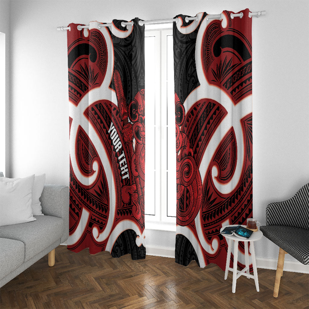Whero Aotearoa Atua Tumatauenga Personalised Window Curtain Maori God Of War Tiki With Taiaha LT14 With Grommets Red - Polynesian Pride