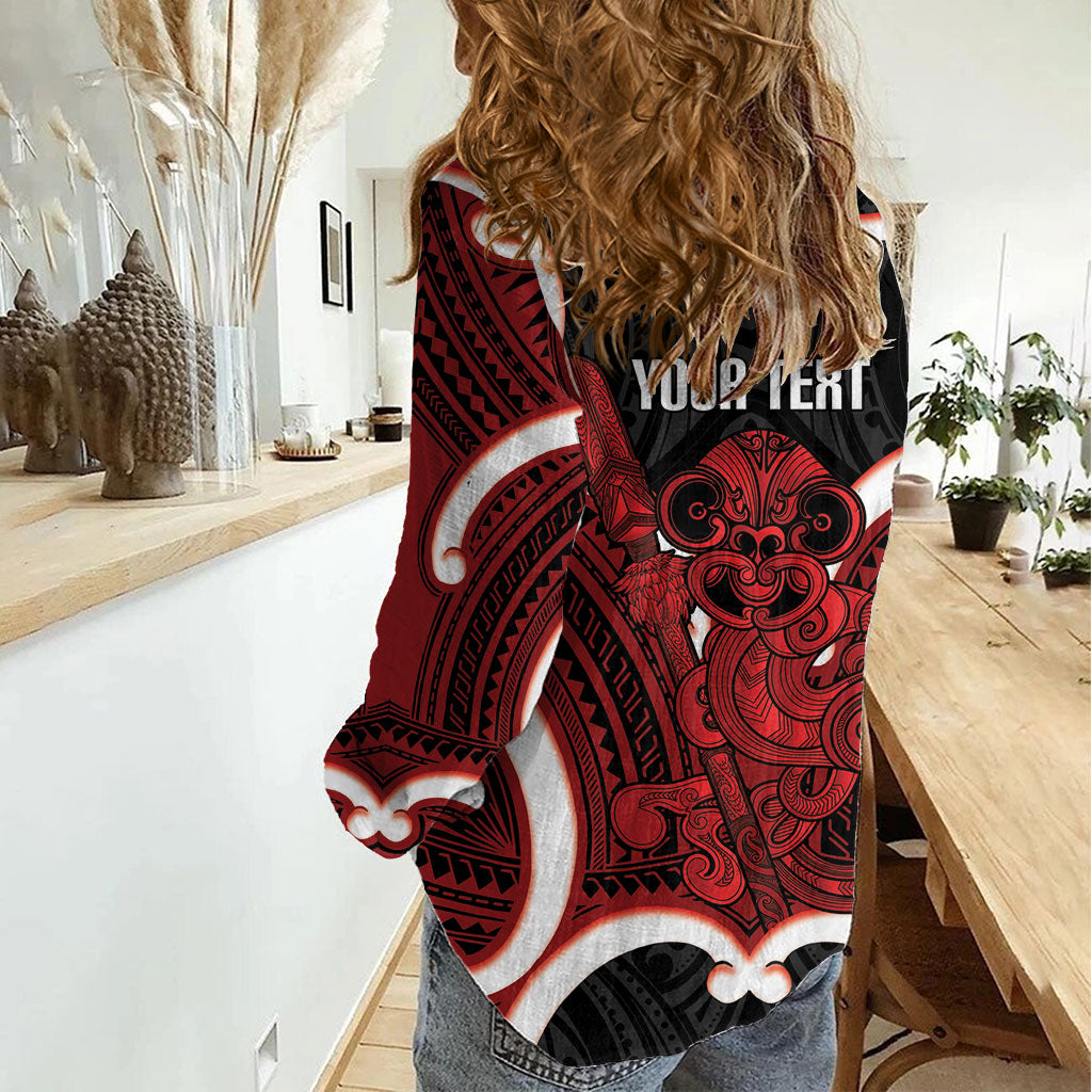 Whero Aotearoa Atua Tumatauenga Personalised Women Casual Shirt Maori God Of War Tiki With Taiaha LT14 - Polynesian Pride