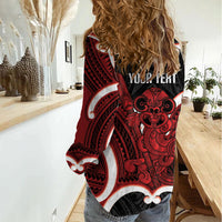 Whero Aotearoa Atua Tumatauenga Personalised Women Casual Shirt Maori God Of War Tiki With Taiaha LT14 - Polynesian Pride