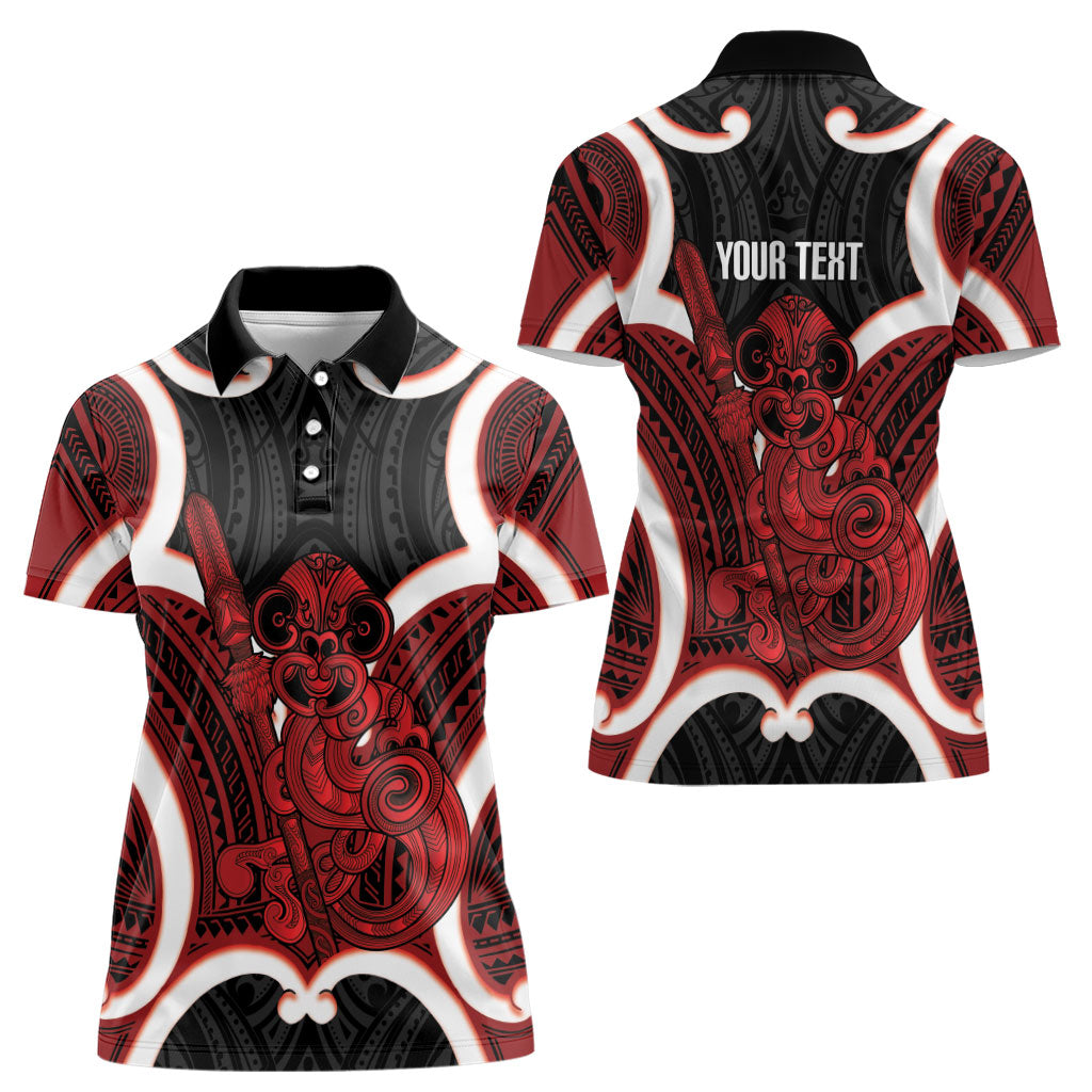 Whero Aotearoa Atua Tumatauenga Personalised Women Polo Shirt Maori God Of War Tiki With Taiaha LT14 - Polynesian Pride