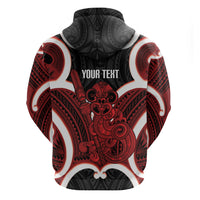 Whero Aotearoa Atua Tumatauenga Personalised Zip Hoodie Maori God Of War Tiki With Taiaha LT14 - Polynesian Pride