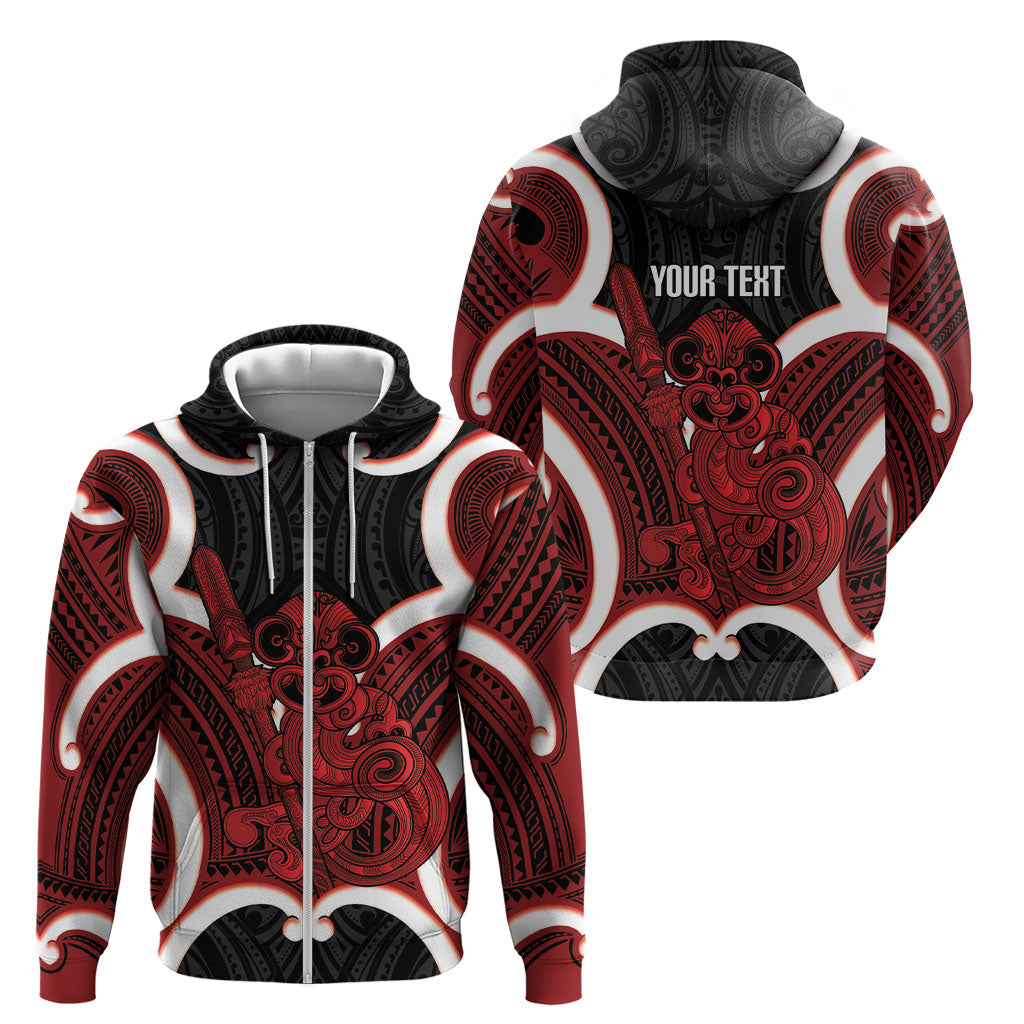 Whero Aotearoa Atua Tumatauenga Personalised Zip Hoodie Maori God Of War Tiki With Taiaha LT14 - Polynesian Pride