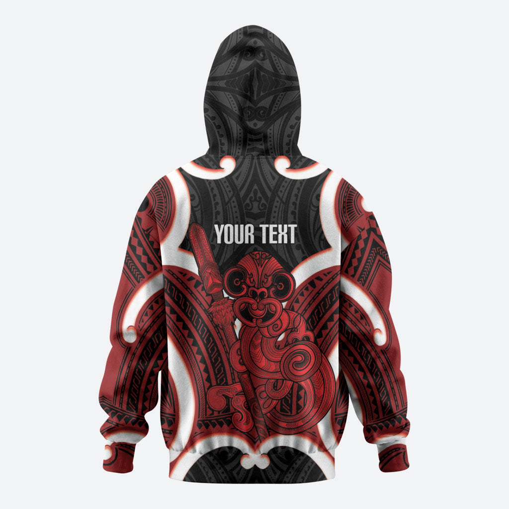 Whero Aotearoa Atua Tumatauenga Personalised Zip Hoodie Maori God Of War Tiki With Taiaha LT14 - Polynesian Pride