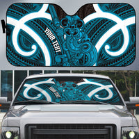 Kikorangi Aotearoa Atua Tumatauenga Personalised Auto Sun Shade Maori God Of War Tiki With Taiaha LT14 Blue - Polynesian Pride