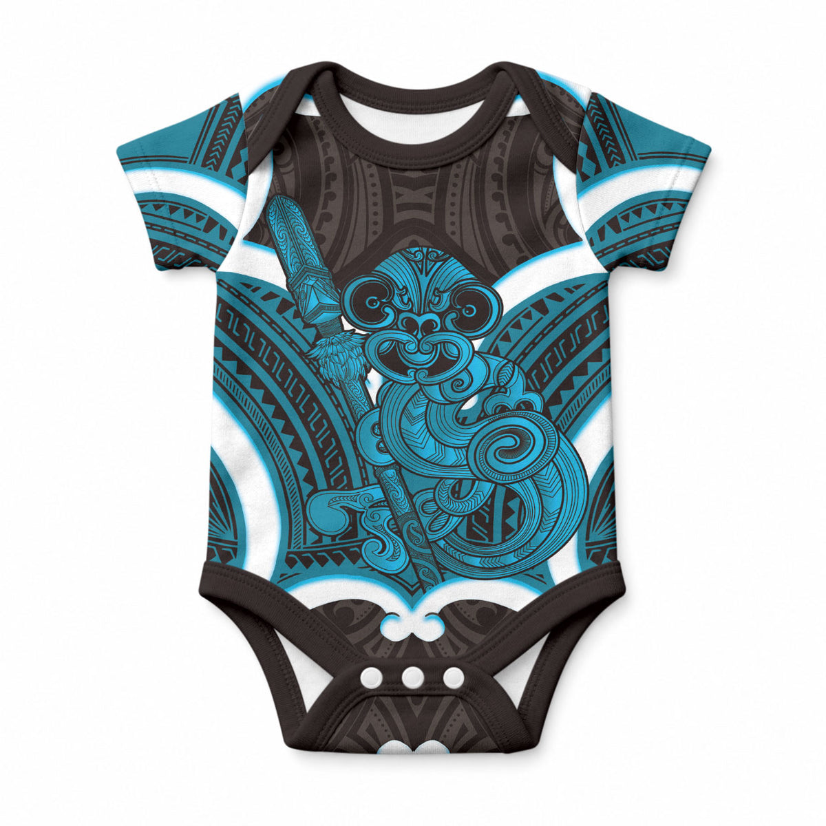 Kikorangi Aotearoa Atua Tumatauenga Personalised Baby Onesie Maori God Of War Tiki With Taiaha