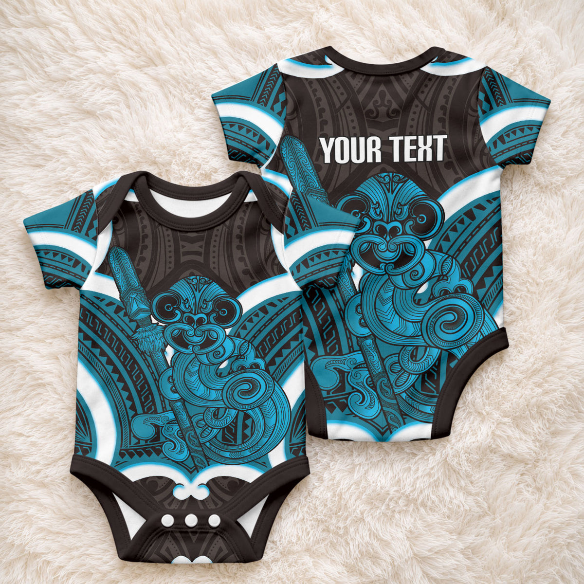 Kikorangi Aotearoa Atua Tumatauenga Personalised Baby Onesie Maori God Of War Tiki With Taiaha