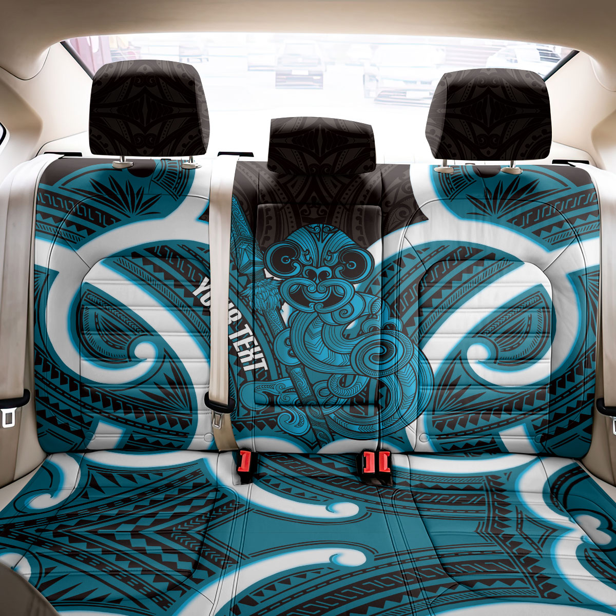 Kikorangi Aotearoa Atua Tumatauenga Personalised Back Car Seat Cover Maori God Of War Tiki With Taiaha LT14 - Polynesian Pride