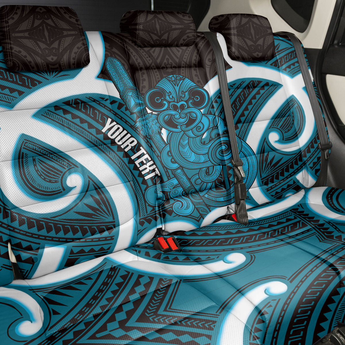 Kikorangi Aotearoa Atua Tumatauenga Personalised Back Car Seat Cover Maori God Of War Tiki With Taiaha LT14 - Polynesian Pride