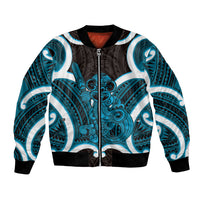 Kikorangi Aotearoa Atua Tumatauenga Personalised Bomber Jacket Maori God Of War Tiki With Taiaha LT14 Unisex Blue - Polynesian Pride