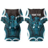 Kikorangi Aotearoa Atua Tumatauenga Personalised Couples Matching Off Shoulder Short Dress and Long Sleeve Button Shirt Maori God Of War Tiki With Taiaha LT14 - Polynesian Pride