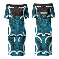 Kikorangi Aotearoa Atua Tumatauenga Personalised Couples Matching Puletasi and Long Sleeve Button Shirt Maori God Of War Tiki With Taiaha LT14 - Polynesian Pride