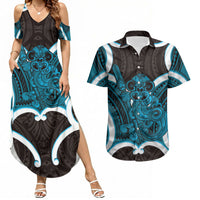 Kikorangi Aotearoa Atua Tumatauenga Personalised Couples Matching Summer Maxi Dress and Hawaiian Shirt Maori God Of War Tiki With Taiaha