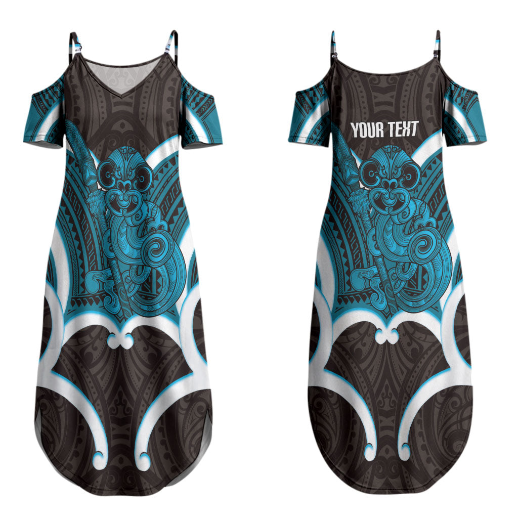Kikorangi Aotearoa Atua Tumatauenga Personalised Couples Matching Summer Maxi Dress and Hawaiian Shirt Maori God Of War Tiki With Taiaha