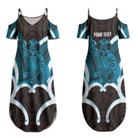 Kikorangi Aotearoa Atua Tumatauenga Personalised Couples Matching Summer Maxi Dress and Hawaiian Shirt Maori God Of War Tiki With Taiaha