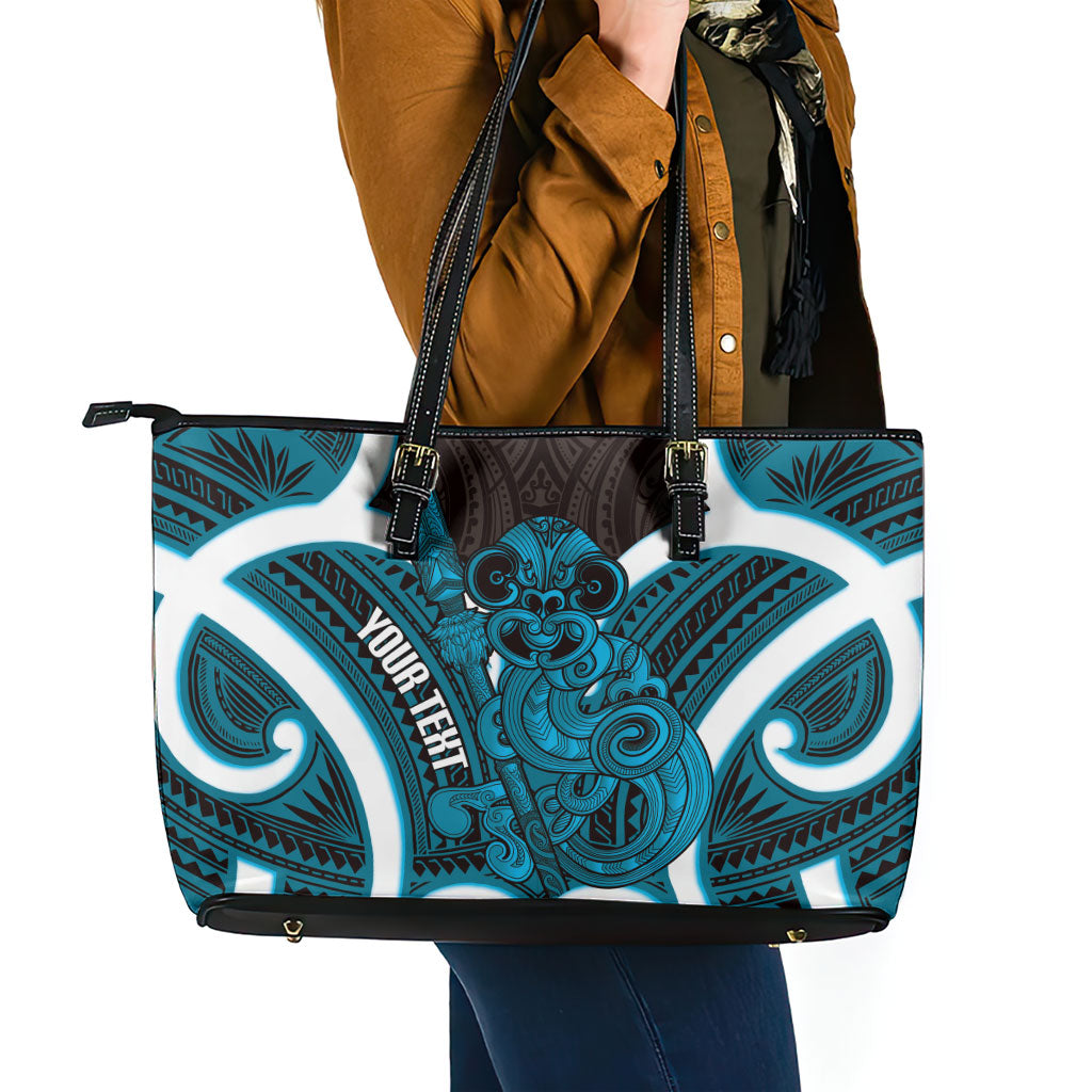Kikorangi Aotearoa Atua Tumatauenga Personalised Leather Tote Bag Maori God Of War Tiki With Taiaha LT14 - Polynesian Pride