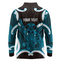 Kikorangi Aotearoa Atua Tumatauenga Personalised Long Sleeve Polo Shirt Maori God Of War Tiki With Taiaha LT14 - Polynesian Pride