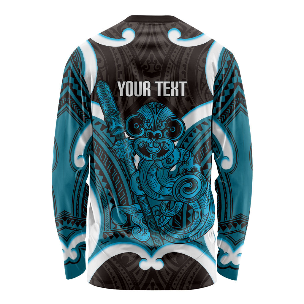 Kikorangi Aotearoa Atua Tumatauenga Personalised Long Sleeve Shirt Maori God Of War Tiki With Taiaha LT14 - Polynesian Pride