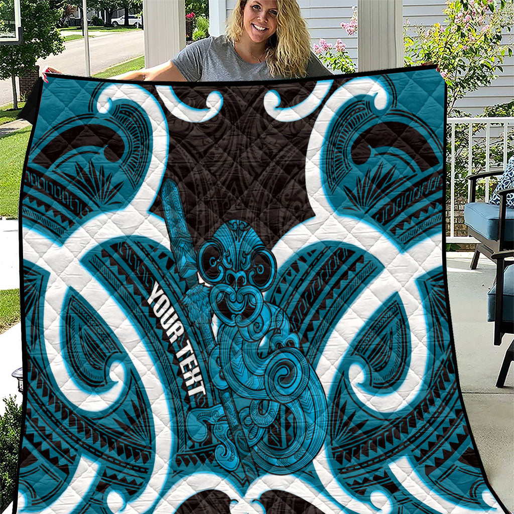 Kikorangi Aotearoa Atua Tumatauenga Personalised Quilt Maori God Of War Tiki With Taiaha LT14 Blue - Polynesian Pride
