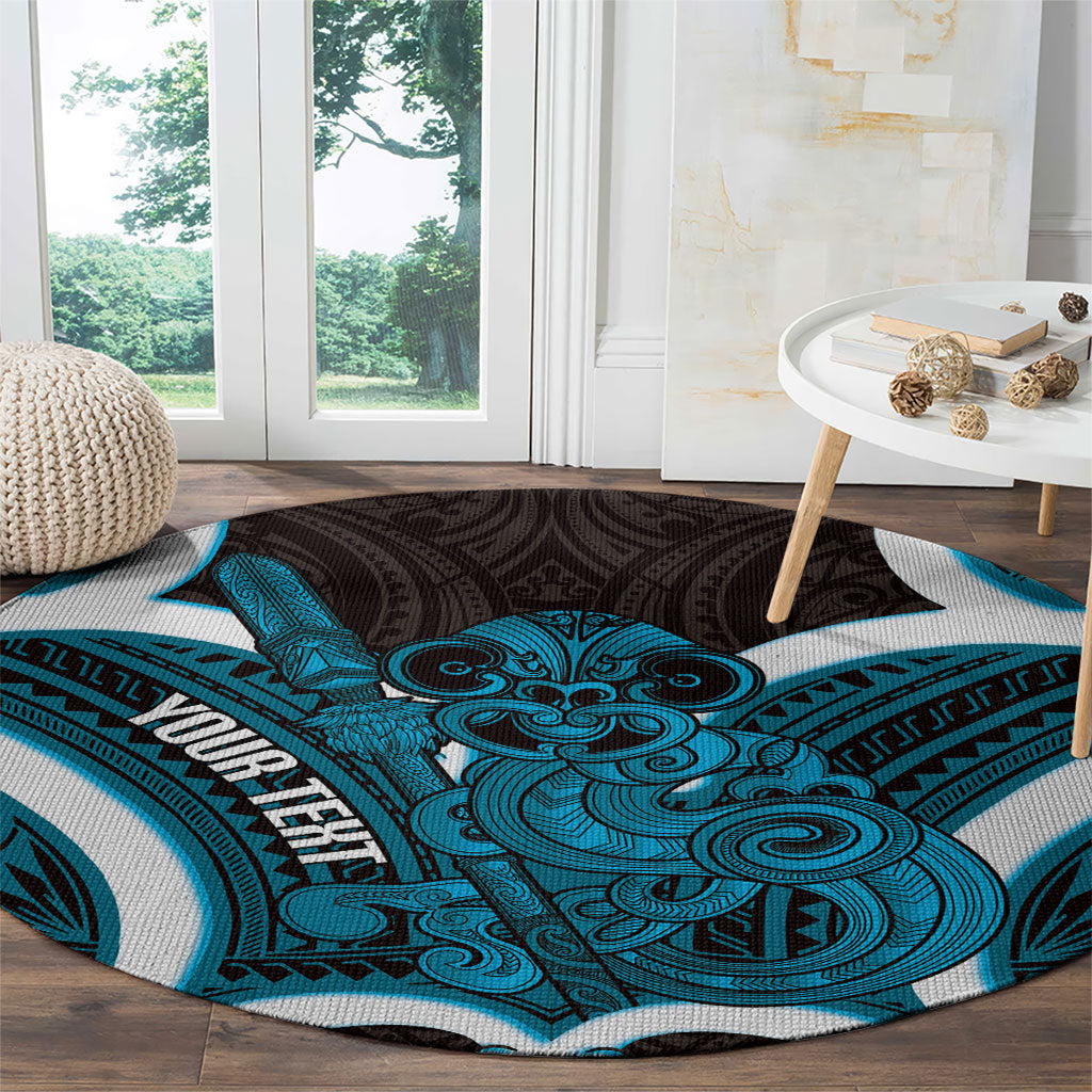 Kikorangi Aotearoa Atua Tumatauenga Personalised Round Carpet Maori God Of War Tiki With Taiaha LT14 - Polynesian Pride