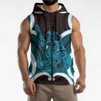 Kikorangi Aotearoa Atua Tumatauenga Personalised Sleeveless Zip Hoodie Maori God Of War Tiki With Taiaha LT14 - Polynesian Pride