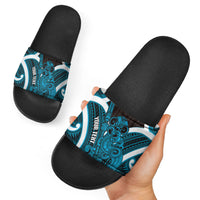 Kikorangi Aotearoa Atua Tumatauenga Personalised Slide Sandals Maori God Of War Tiki With Taiaha LT14 - Polynesian Pride