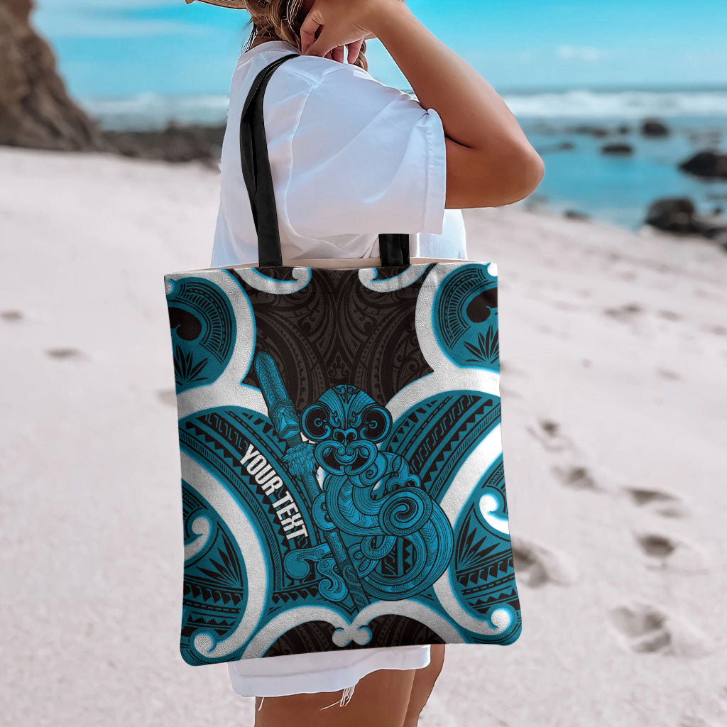 Kikorangi Aotearoa Atua Tumatauenga Personalised Tote Bag Maori God Of War Tiki With Taiaha LT14 - Polynesian Pride