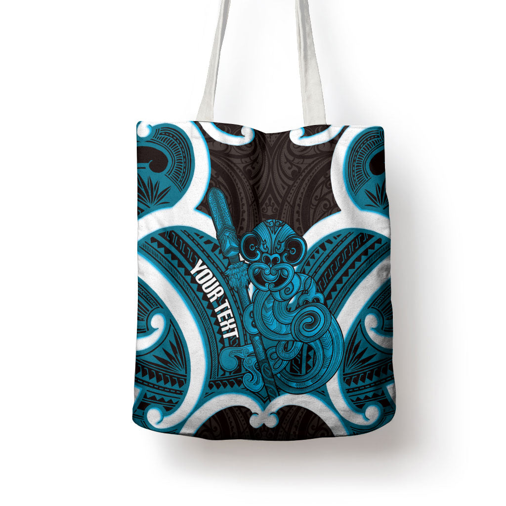 Kikorangi Aotearoa Atua Tumatauenga Personalised Tote Bag Maori God Of War Tiki With Taiaha LT14 - Polynesian Pride