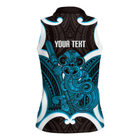 Kikorangi Aotearoa Atua Tumatauenga Personalised Women Sleeveless Polo Shirt Maori God Of War Tiki With Taiaha LT14 - Polynesian Pride