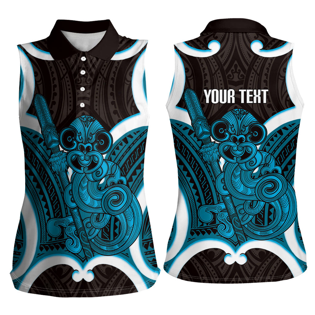 Kikorangi Aotearoa Atua Tumatauenga Personalised Women Sleeveless Polo Shirt Maori God Of War Tiki With Taiaha LT14 - Polynesian Pride