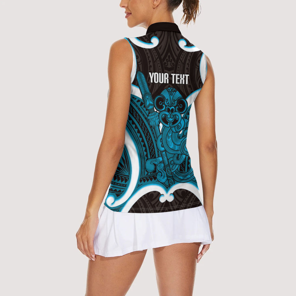Kikorangi Aotearoa Atua Tumatauenga Personalised Women Sleeveless Polo Shirt Maori God Of War Tiki With Taiaha LT14 - Polynesian Pride