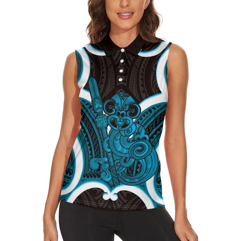 Kikorangi Aotearoa Atua Tumatauenga Personalised Women Sleeveless Polo Shirt Maori God Of War Tiki With Taiaha LT14 - Polynesian Pride