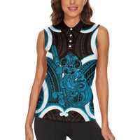 Kikorangi Aotearoa Atua Tumatauenga Personalised Women Sleeveless Polo Shirt Maori God Of War Tiki With Taiaha LT14 - Polynesian Pride