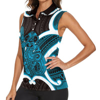 Kikorangi Aotearoa Atua Tumatauenga Personalised Women Sleeveless Polo Shirt Maori God Of War Tiki With Taiaha LT14 - Polynesian Pride