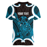 Kikorangi Aotearoa Atua Tumatauenga Personalised Women V-Neck T-Shirt Maori God Of War Tiki With Taiaha