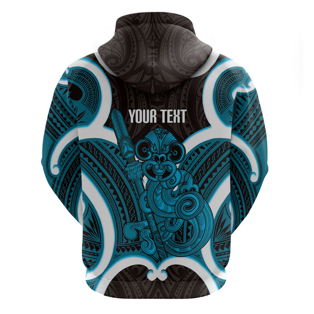 Kikorangi Aotearoa Atua Tumatauenga Personalised Zip Hoodie Maori God Of War Tiki With Taiaha LT14 - Polynesian Pride
