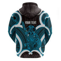Kikorangi Aotearoa Atua Tumatauenga Personalised Zip Hoodie Maori God Of War Tiki With Taiaha LT14 - Polynesian Pride