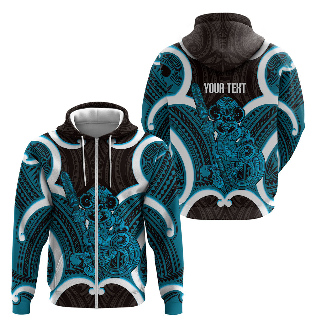 Kikorangi Aotearoa Atua Tumatauenga Personalised Zip Hoodie Maori God Of War Tiki With Taiaha LT14 - Polynesian Pride
