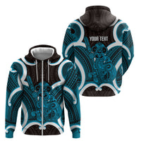 Kikorangi Aotearoa Atua Tumatauenga Personalised Zip Hoodie Maori God Of War Tiki With Taiaha LT14 - Polynesian Pride