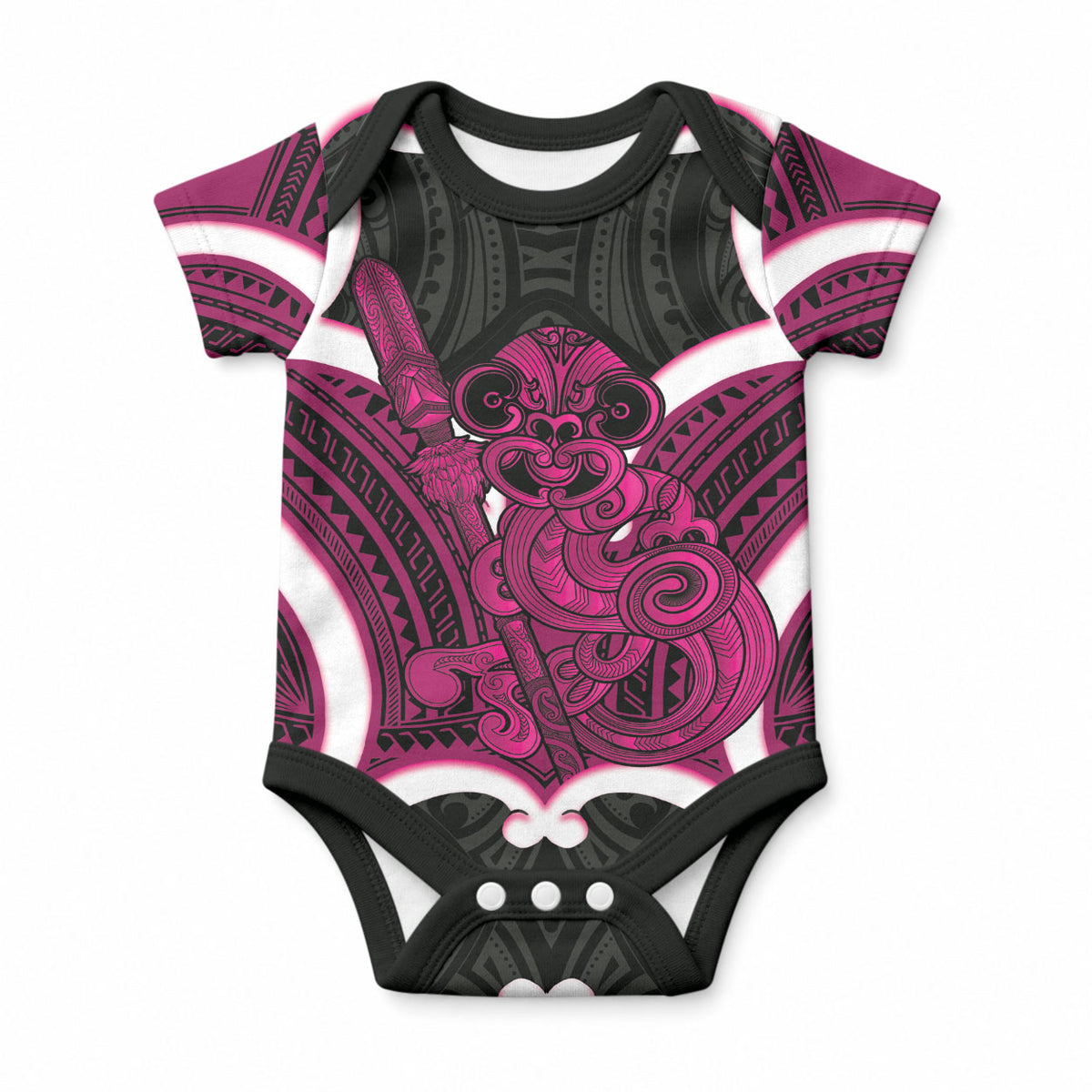 Mawhero Aotearoa Atua Tumatauenga Personalised Baby Onesie Maori God Of War Tiki With Taiaha