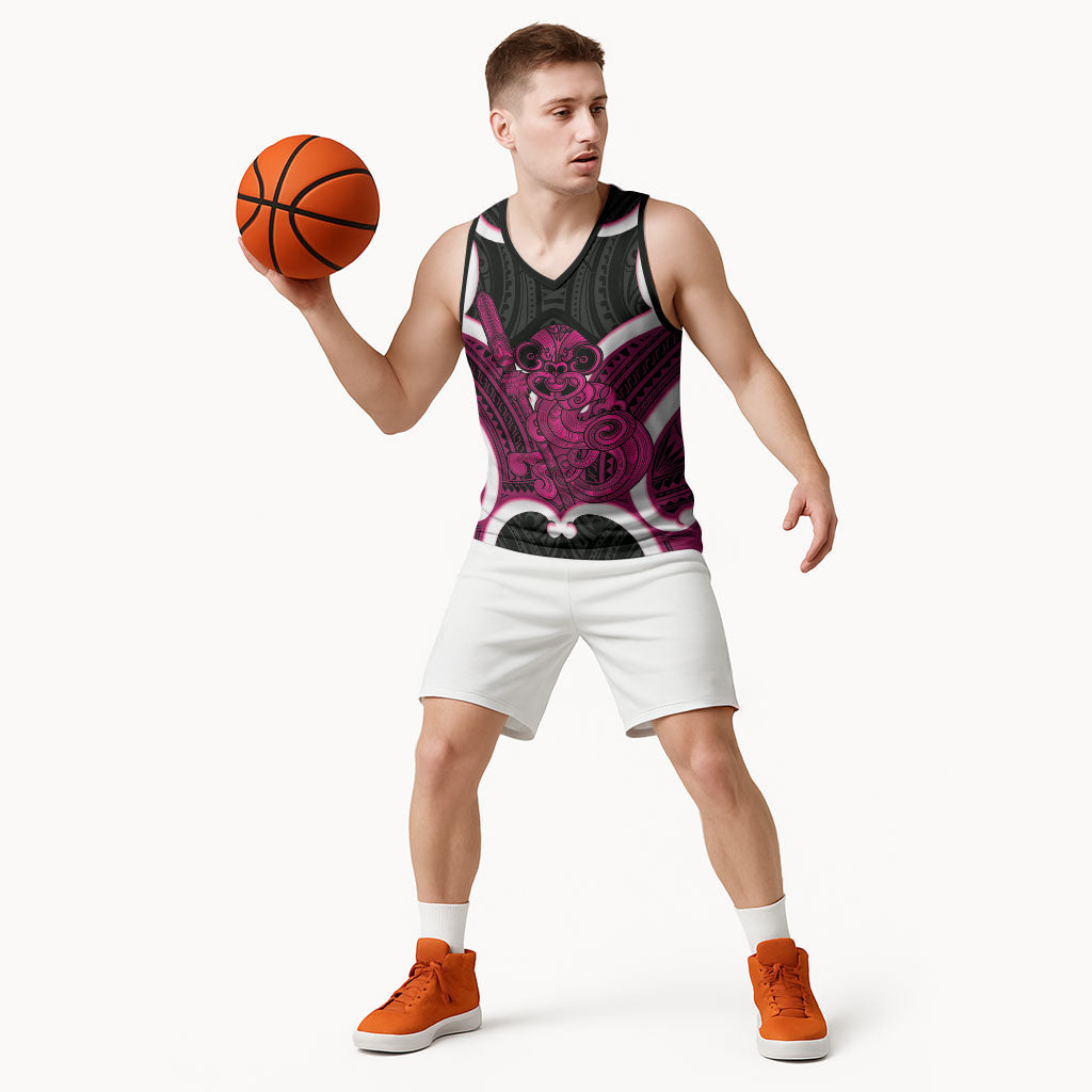 Mawhero Aotearoa Atua Tumatauenga Personalised Basketball Jersey Maori God Of War Tiki With Taiaha