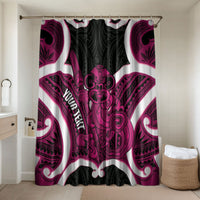 Mawhero Aotearoa Atua Tumatauenga Personalised Bathroom Set Maori God Of War Tiki With Taiaha LT14 Shower Curtain Only Pink - Polynesian Pride