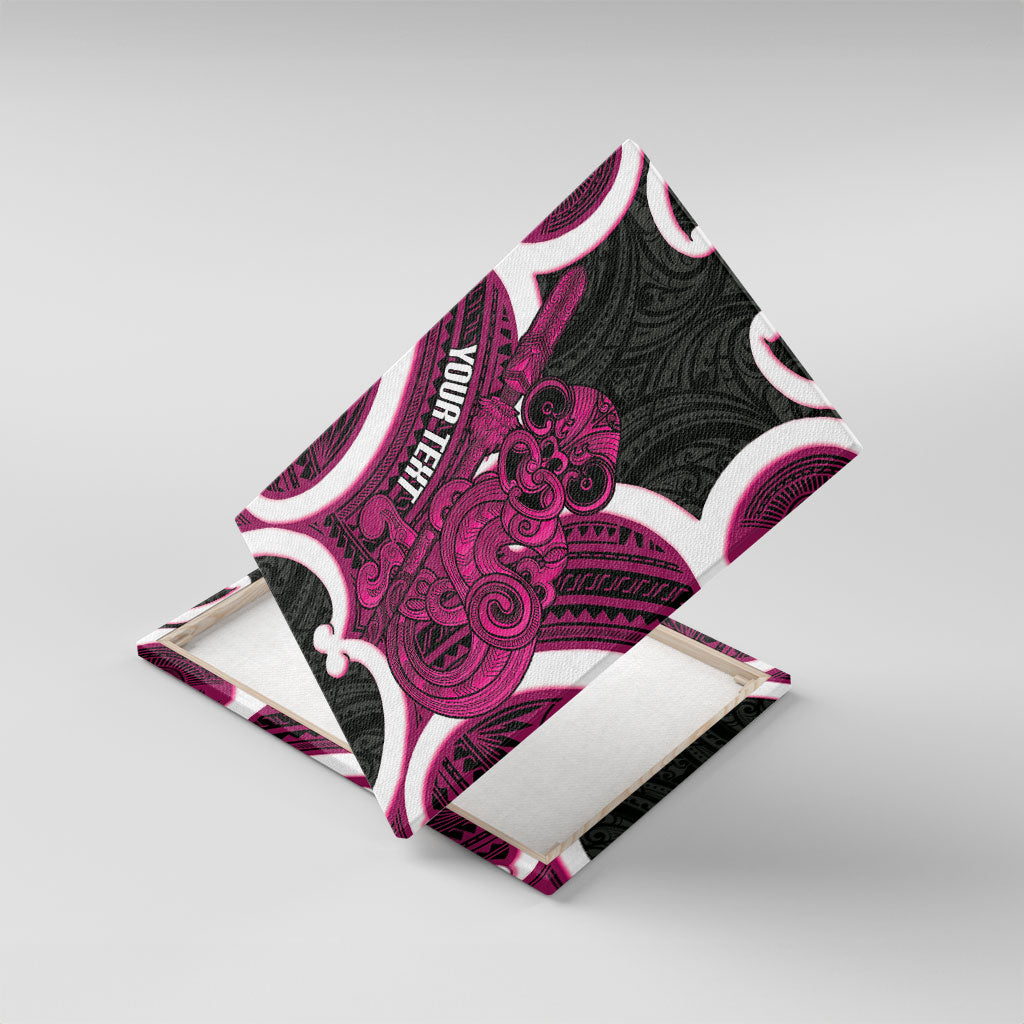 Mawhero Aotearoa Atua Tumatauenga Personalised Canvas Wall Art Maori God Of War Tiki With Taiaha LT14 With Frame Pink - Polynesian Pride