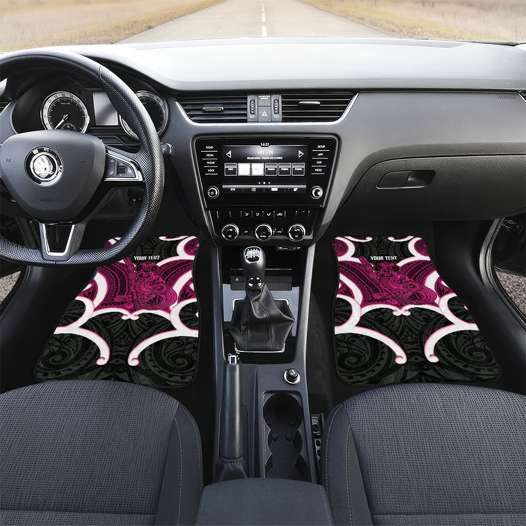 Mawhero Aotearoa Atua Tumatauenga Personalised Car Mats Maori God Of War Tiki With Taiaha LT14 Set 2pcs - Front Pink - Polynesian Pride
