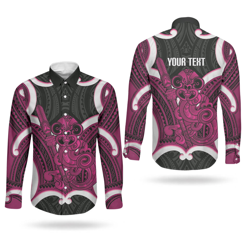 Mawhero Aotearoa Atua Tumatauenga Personalised Couples Matching Off Shoulder Maxi Dress and Long Sleeve Button Shirt Maori God Of War Tiki With Taiaha