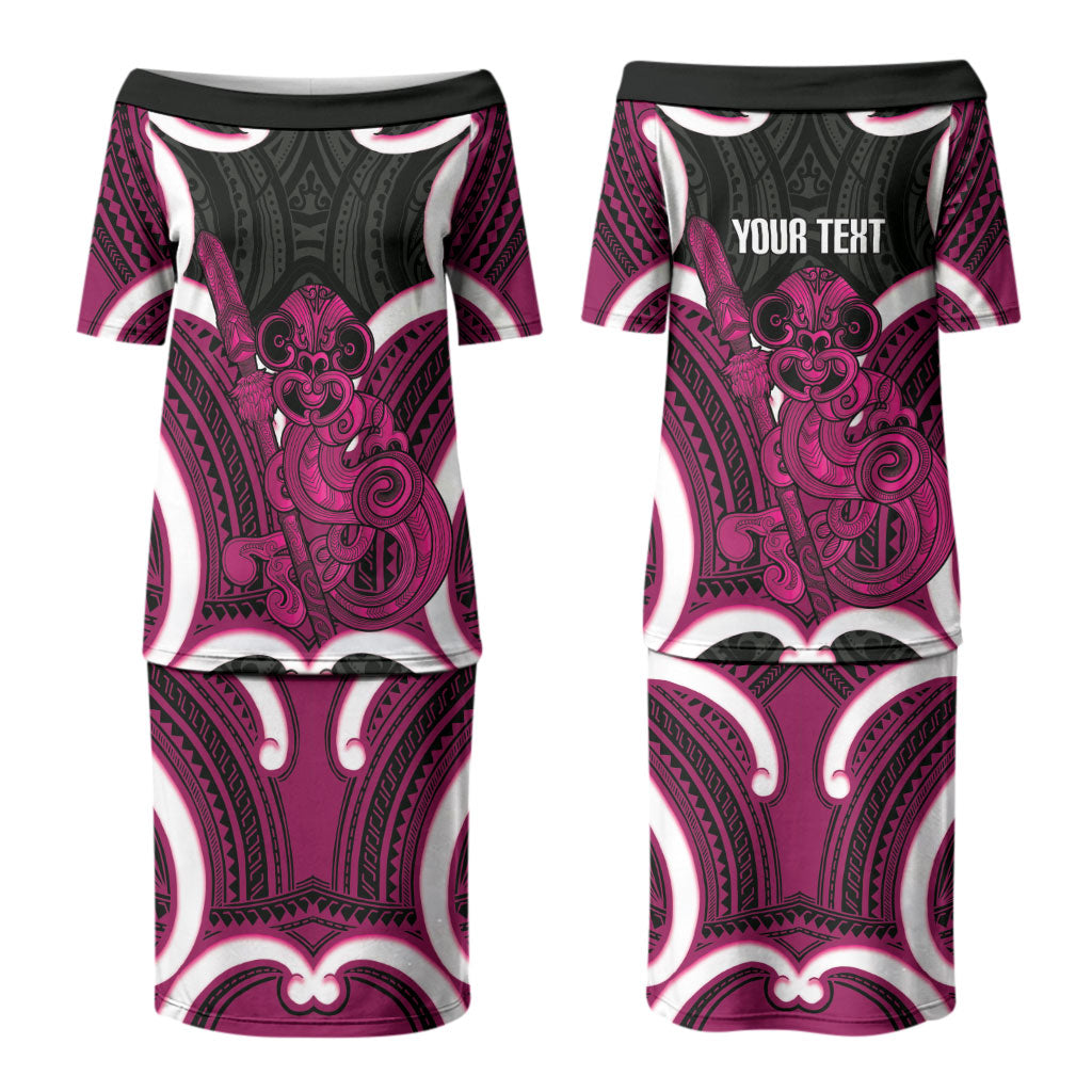 Mawhero Aotearoa Atua Tumatauenga Personalised Couples Matching Puletasi and Hawaiian Shirt Maori God Of War Tiki With Taiaha LT14 - Polynesian Pride