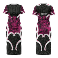 Mawhero Aotearoa Atua Tumatauenga Personalised Couples Matching Short Sleeve Bodycon Dress and Long Sleeve Button Shirt Maori God Of War Tiki With Taiaha